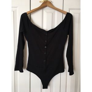 Black off the shoulder bodysuit
